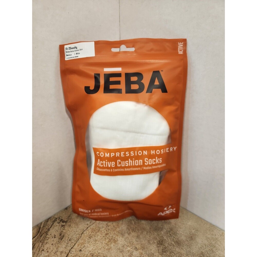 JEBA Active Compression Socks Medium Unisex White 15-20mmHg Gradient NEW
